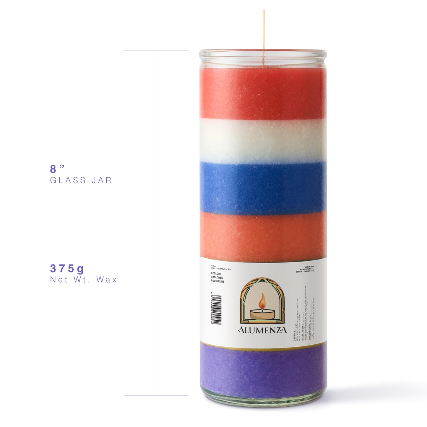 Alumenza 3 Pack 7 Color 7 Day Candles in Glass Jar – Paraffin Wax, Clean Burning Unscented | Large & Tall Devotional Prayer Pillar Candles for Home, Memorial, Spells, Long Lasting