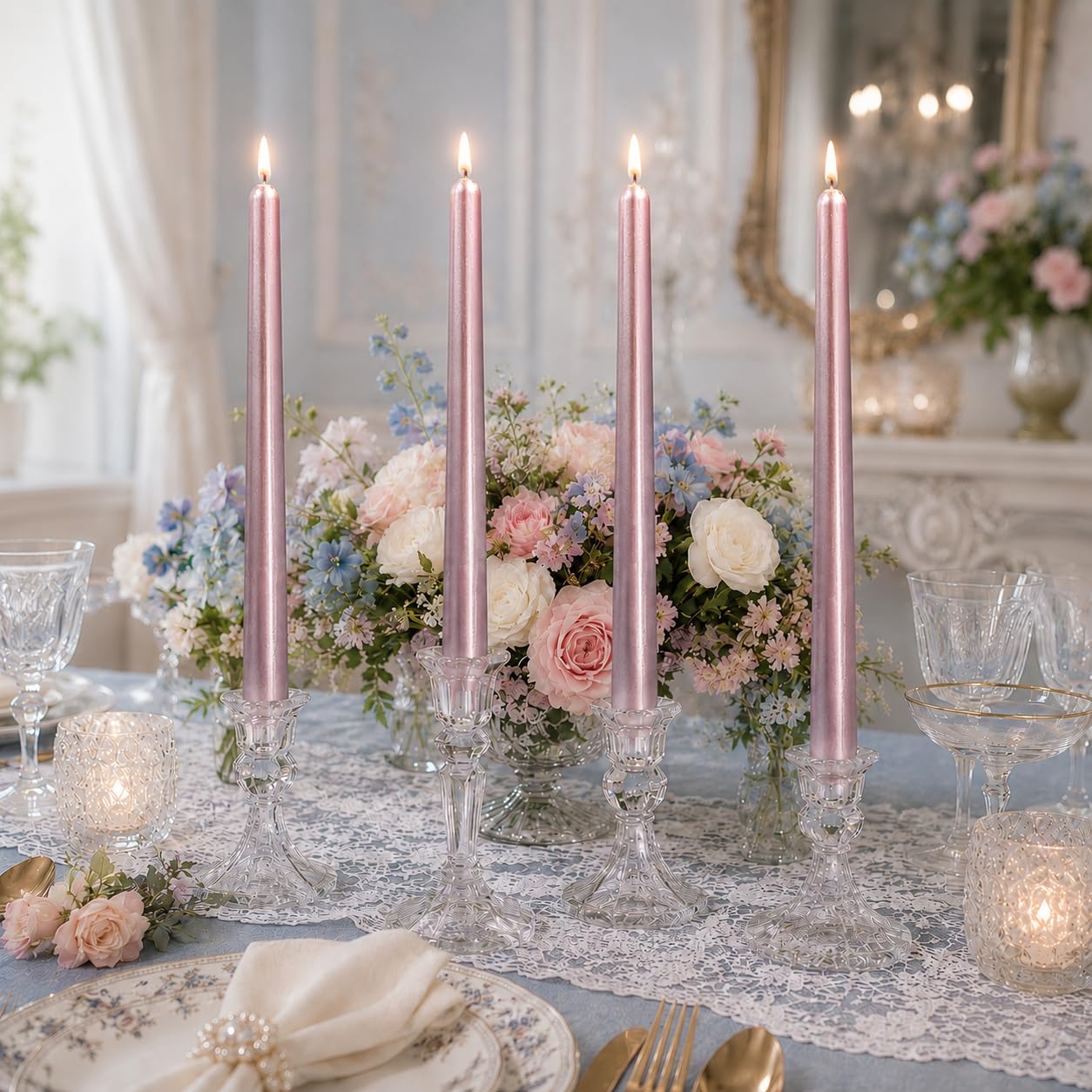 10 Inch Metal Purple Taper Candles Set of 4, Handmade Tapered Candles, Unscented Candle Stick Candlesticks for Wedding Table Party Home Decor