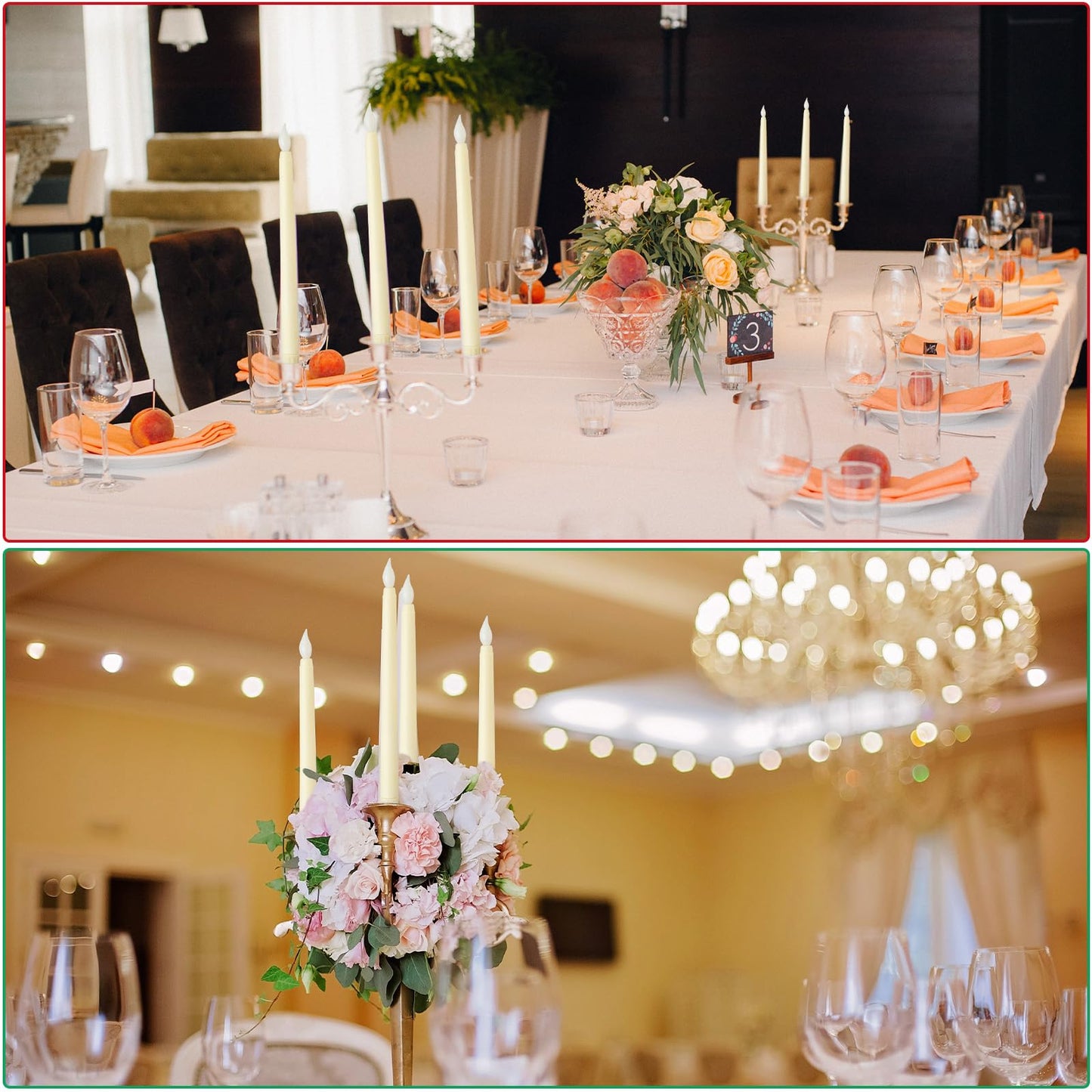 MTLEE 150 Pcs Flameless LED Taper Candles Bulk 11" Battery Operated Taper Candles Flickering for Candlesticks Faux Wax Light for Easter Church Birthday Wedding Party, Ivory White
