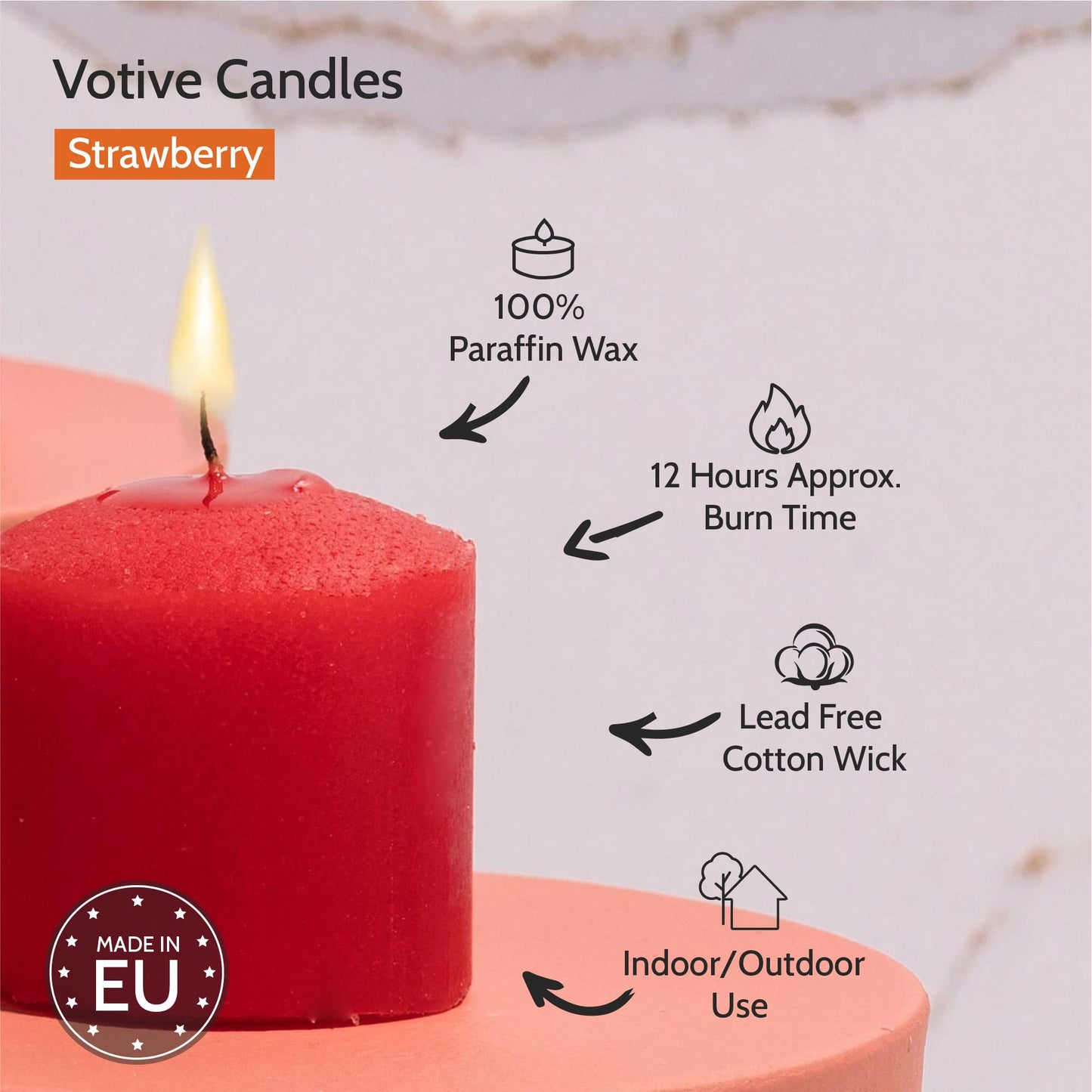HYOOLA Scented Votive Candles - Strawberry Votive Candles -12 Hour Burn Time - 9 Pack - European Made