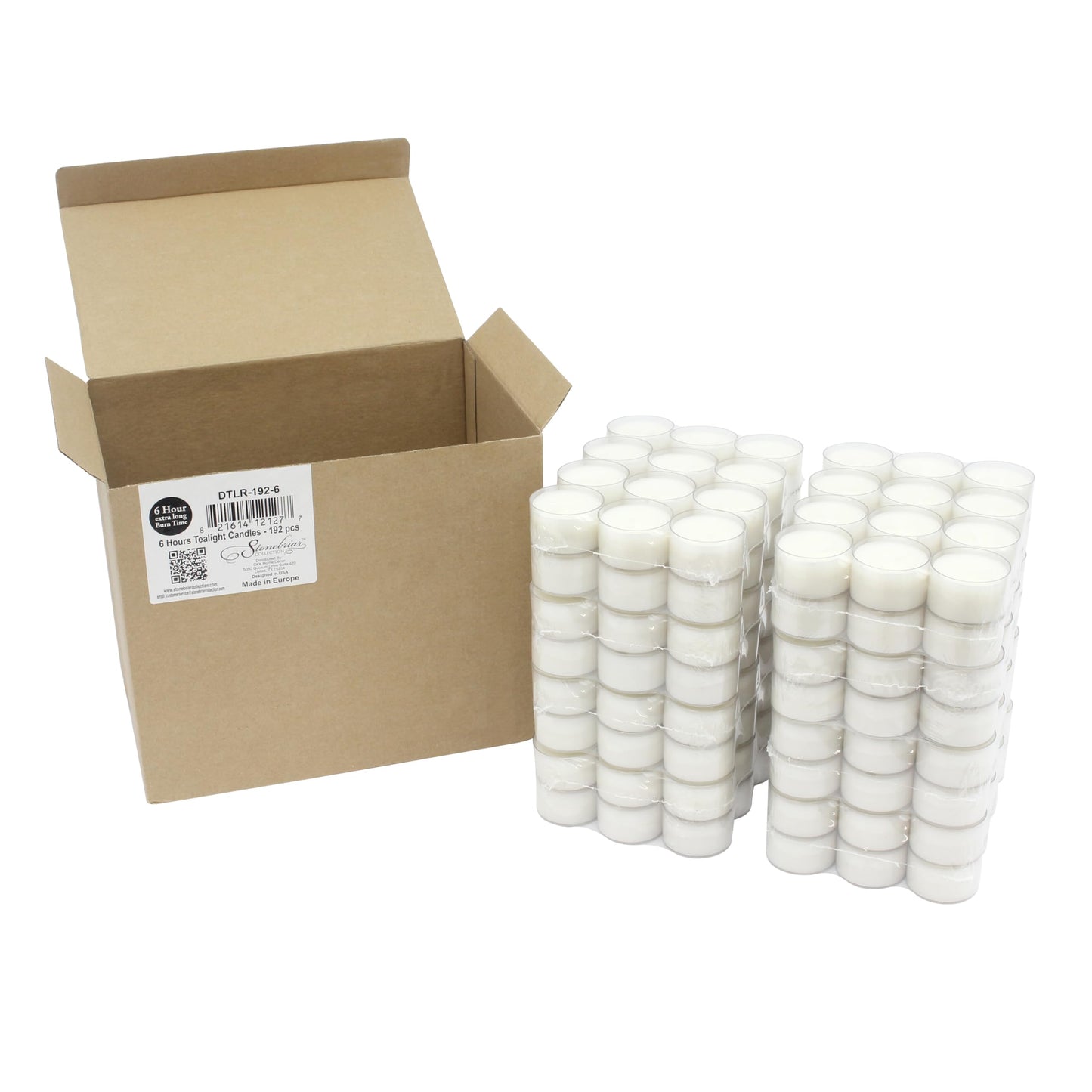 Stonebriar 192 Count White Unscented 6 to 7 Hour Extended Burn Time Clear Cup Tea Light Candles
