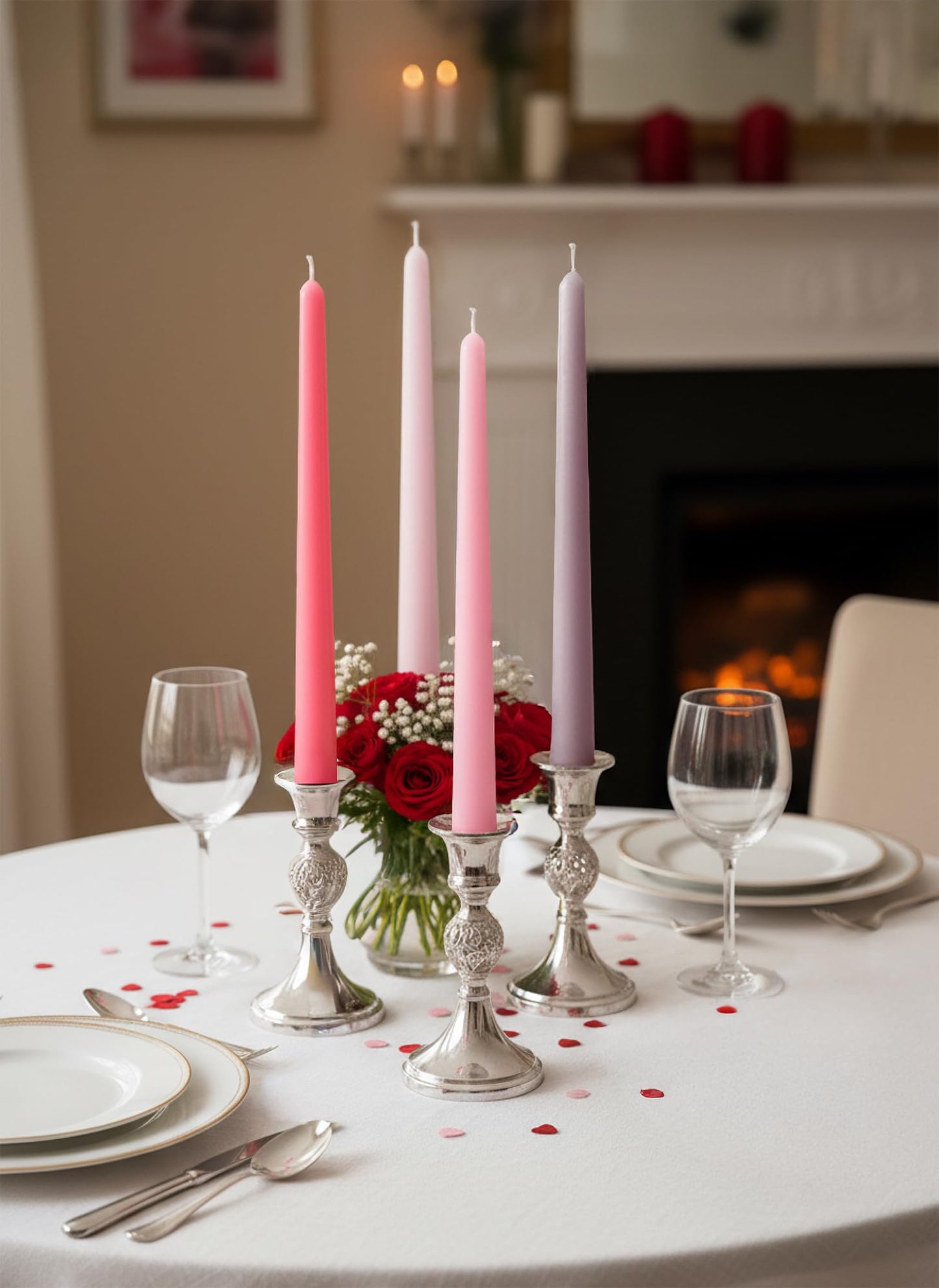 Homeology 12pk 10" Classic Taper Candles, Muted Pink Shades, 7-8 Hours Long Burning, Unscented Tall Candlesticks