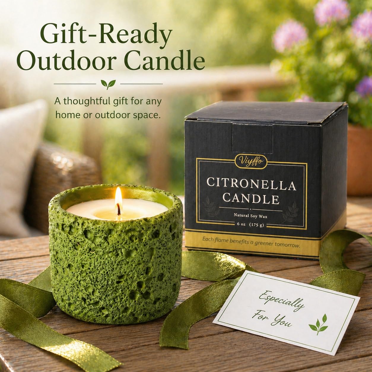 Viyffo 6oz Citronella Candle Outdoor, Small Citronella Candle Indoor, Candles for Home Scented, Non Toxic Soy, Green Ceramic Jar for Patio, Backyard Décor & Camping Gift (12+ Hours Burn)