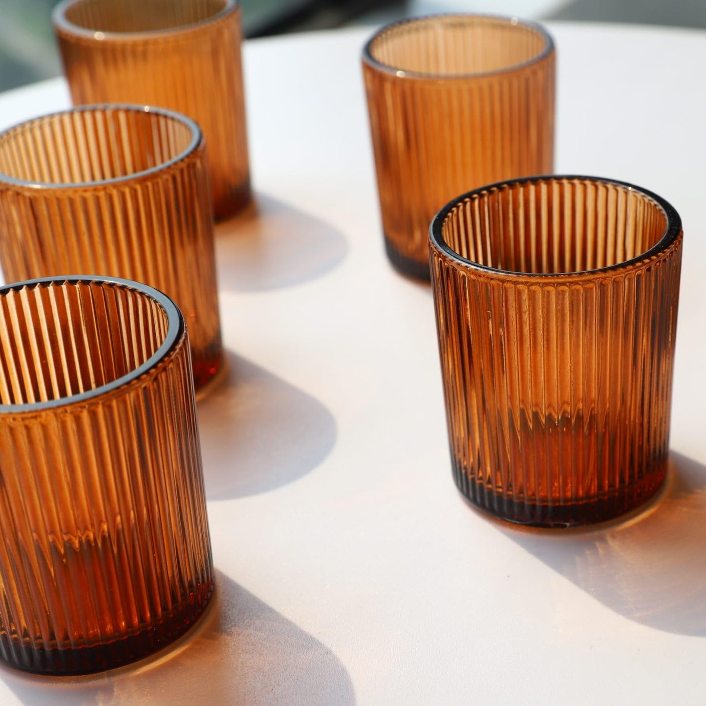 VOHO Amber Candle Holders for Votive Candles/Tea Lights Candles, Ribbed Votive Candle Holders for Table Centerpiece, 12pcs Tealight Candle Holder Decor for Thanksgiving & Christmas