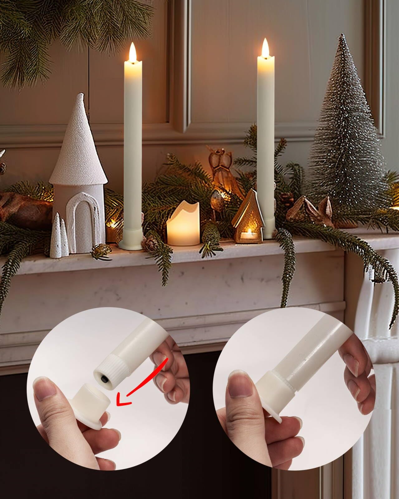 Homemory Real Waxy Flameless Taper Candles with Remote Timer, LED Candlesticks Flickering, Battery Operated Candles with Holders, 9.6 Inches for Home Christmas Wedding Celebration Decor, White, 6 Pcs