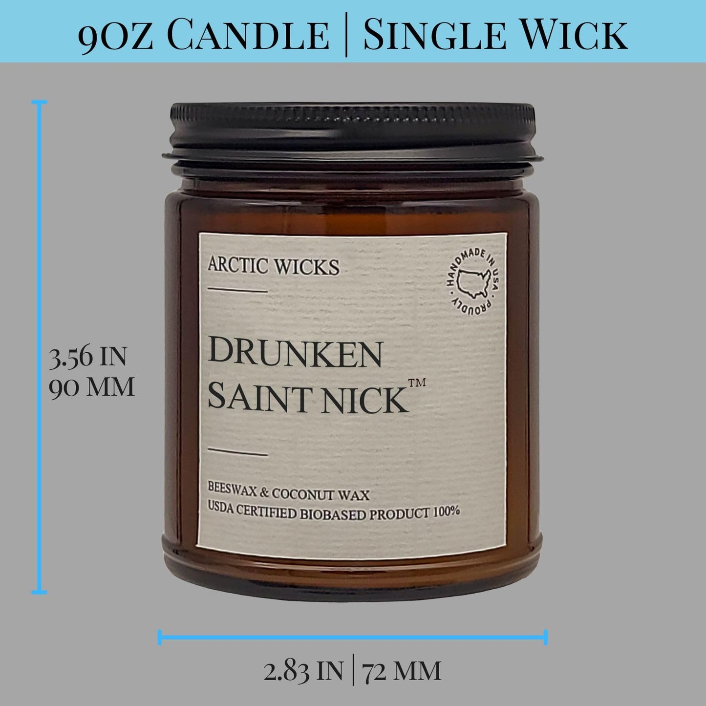 Arctic Wicks Scented Coconut Beeswax Candles | Coconut Beeswax Non Toxic Candle 9oz Amber | Farmhouse Candles Non-Toxic Clean Burn 100% USDA Certified Biobased (Drunken Saint Nick)