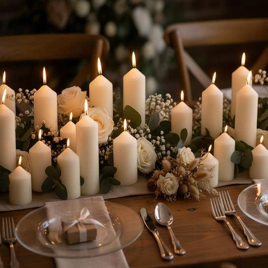 Veiuwa 18 Pack Ivory Pillar Candles Bulk Set, 2x3 2x4 2x6 Inch - 6 Each Size, Dripless Smokeless Clean Burning for Wedding Centerpieces, Home Decor, Church, Romantic Ambiance！