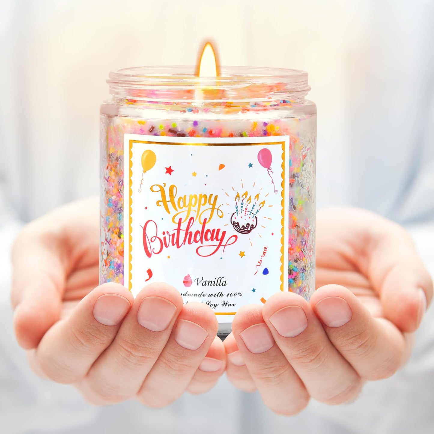 Happy Birthday Candle - Natural Soy Wax Scented Candle with Vanilla Birthday Cake Scent, Unique Gift Ideas for Men Women Best Friend