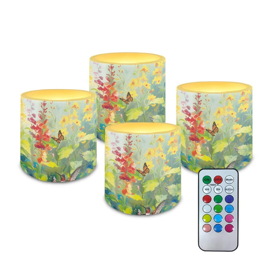 Cozeyat Colorful Garden All Weather LED Candles 4 Pack Battery Operated Flameless with Remote Control Timer Dancing Flame Waterproof for Indoor Outdoor Home Use