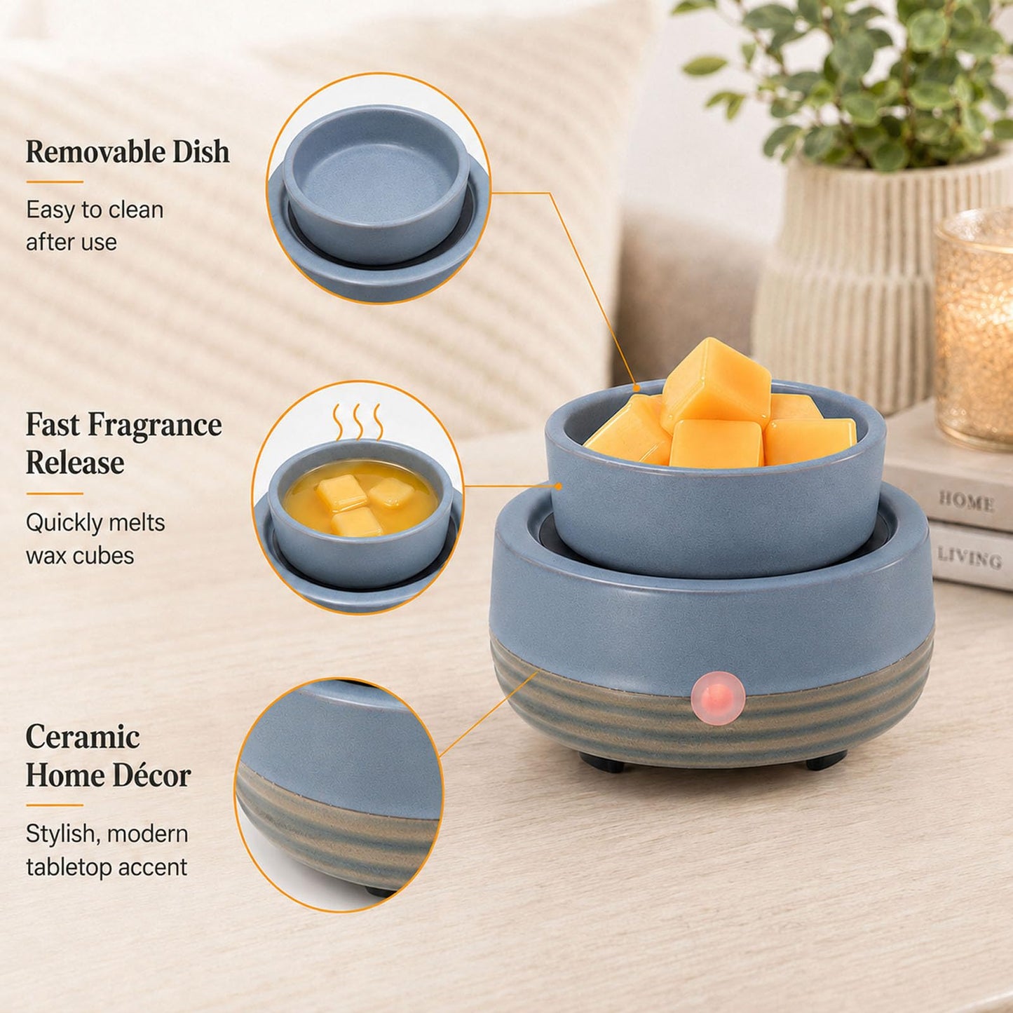 Candle Wax Melt Warmer with Timer Ceramic Electric Wax Melt 4-in-1 Oil Burner Adjusting Temperature Fits Yankee Large Jar Scented Candle for Home Decor Birthday Gifts for Women Mom Grandma Girls Blue