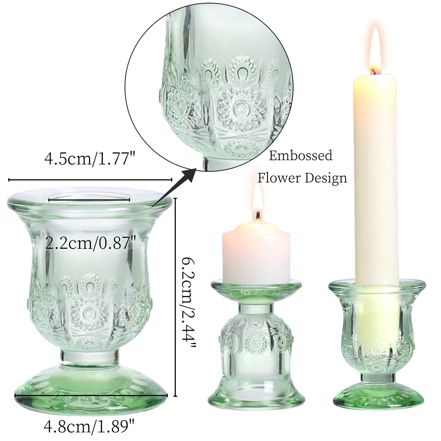 sunnyfuture 10pcs Green Candlestick Holders, Glass Taper Candle Holders for Table Centerpiece Decor, Wedding, Birthday, Gift