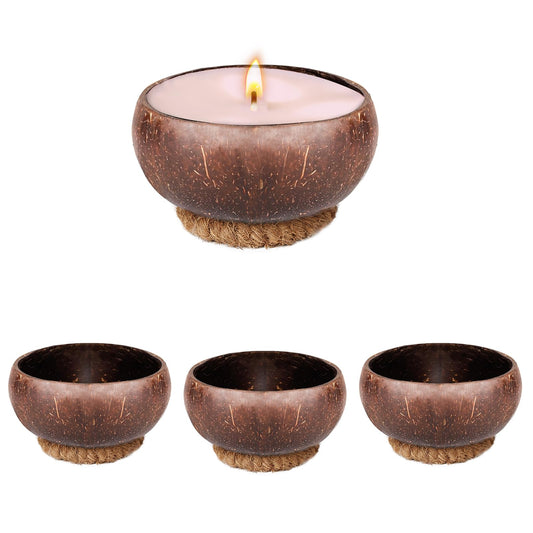 4 PCS Dough Bowl for Candle with Coconut Silk Base, Natural Coconut Shell Bowl Vintage Rustic Farmhouse Decor, Wood Candle Container for DIY Home Crafts Making Farmhouse Table Centerpiece