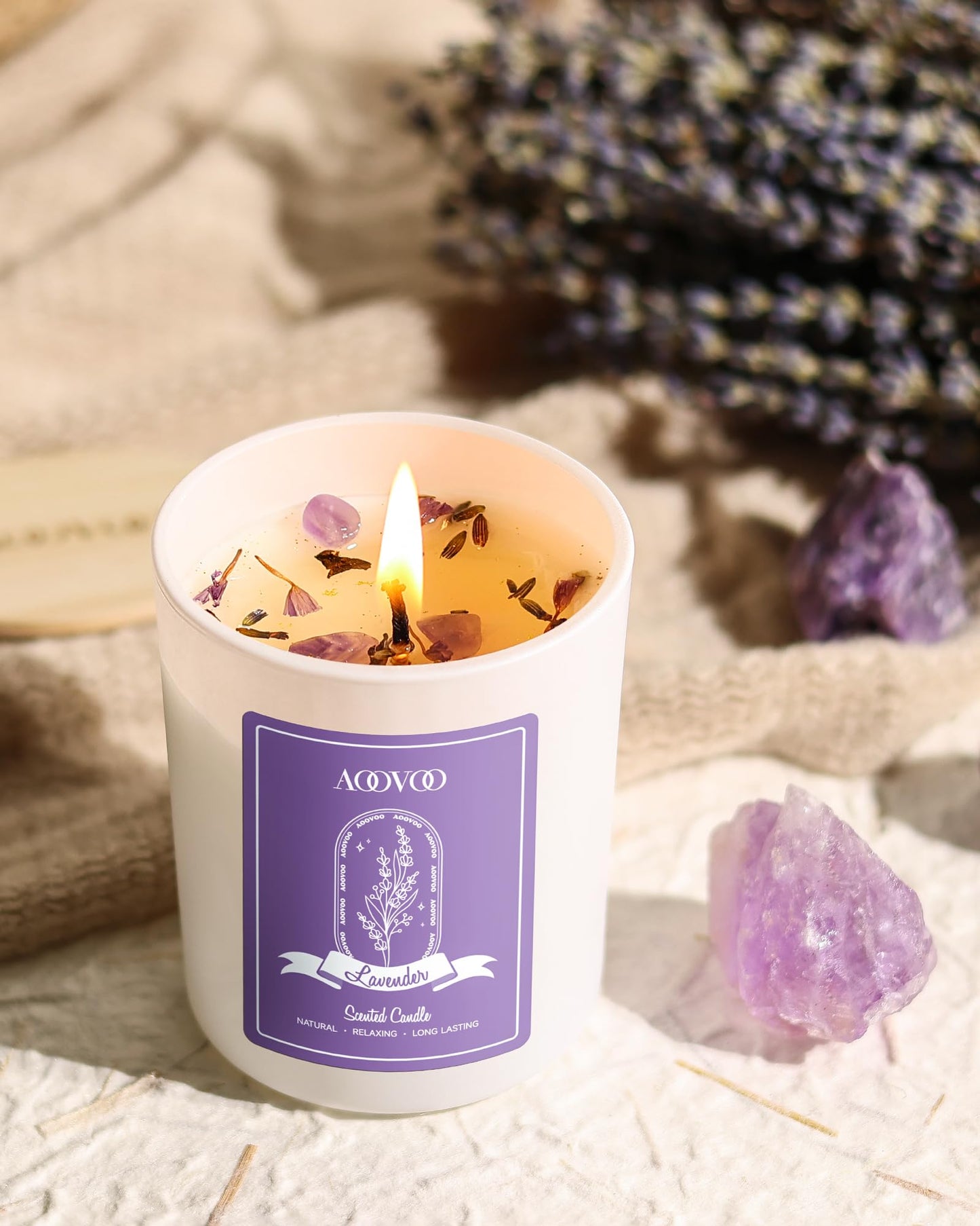 AOOVOO Lavender Candles Set for Women - 4 Pack Candles for Home Scented, Aromatherapy Candle with Crystals Inside, 28 oz 200 Hour Long Lasting, Birthday Gifts Mothers Day Candle for Women Mom
