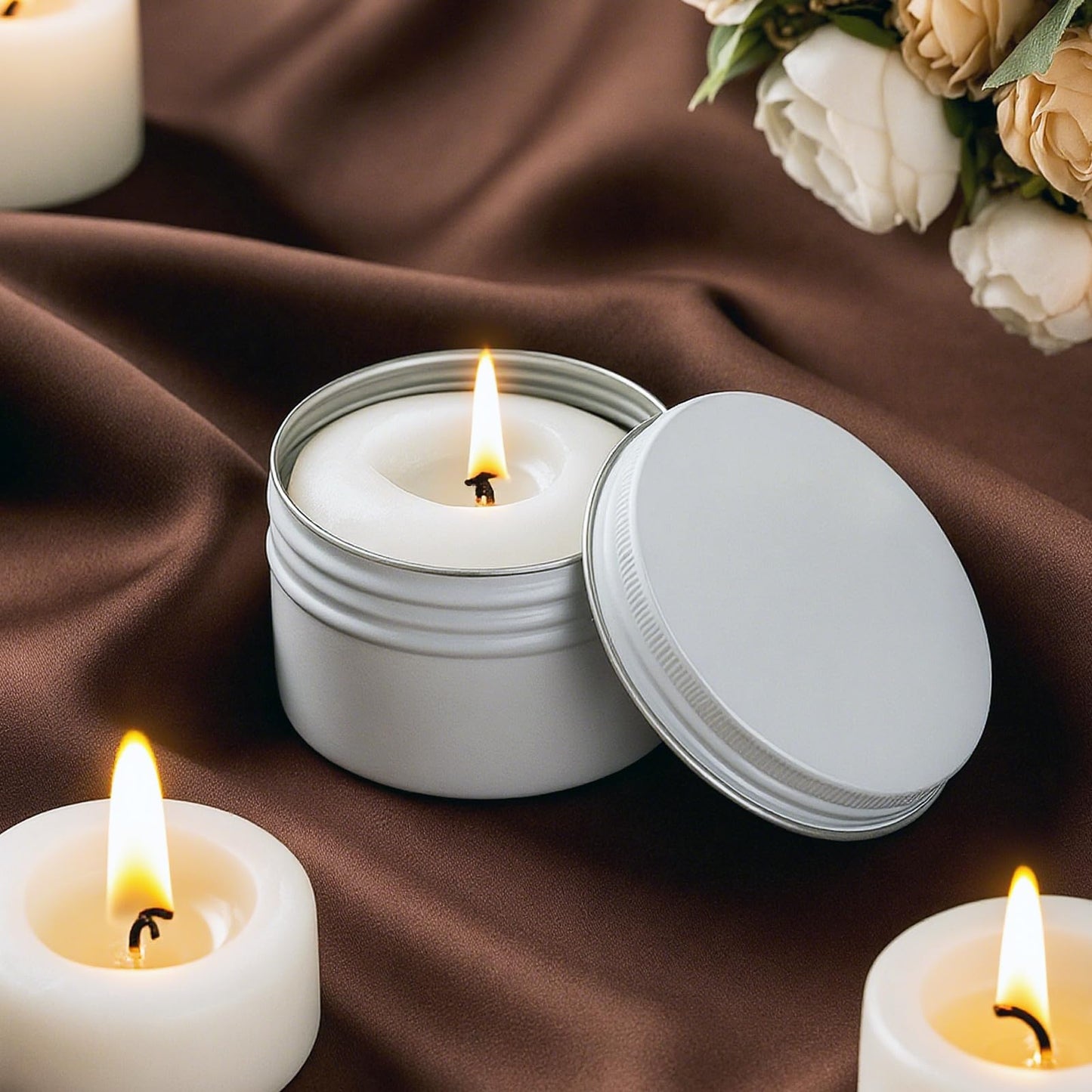 Patelai 36 Pcs 4 oz Metal Round Tins Aluminum Tin Cans Salve Tins Containers with Screw Lid 10 Sheets Stickers for Salve Spice Candies Balms Candles(White)