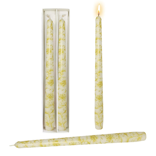 10 Inch Taper Candles Print Candle Sticks Handmade Set of 2 Smokeless Long Candle Unscented Tapered Candles for Wedding Easter Decoration(Chrysanthemum)