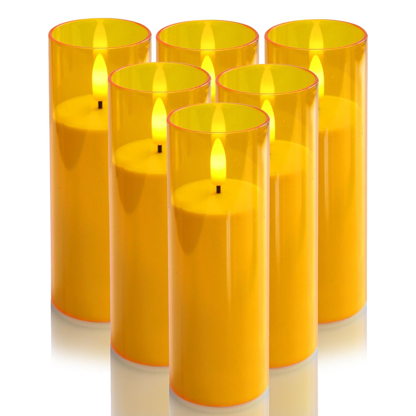 CANDLE CHOICE Indoor Outdoor Flameless Candles with Timer Waterproof Realistic Flickering Battery Operated Pillar LED Lights with Acrylic Shell Wedding Party Christmas Decorations 6 Pack 2”x6” Gold