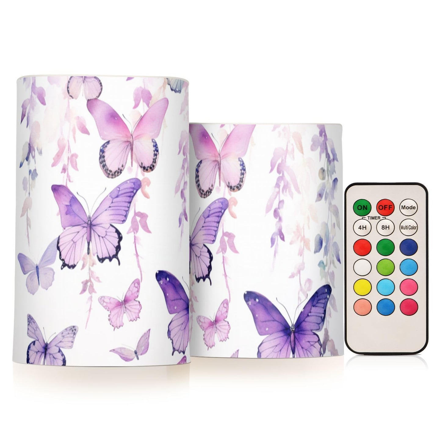 Lights Flameless Candles Purple Butterfly Leaves Pillar Candles Set of 2 Battery Operated Remote Control Warm Lights Home Decor