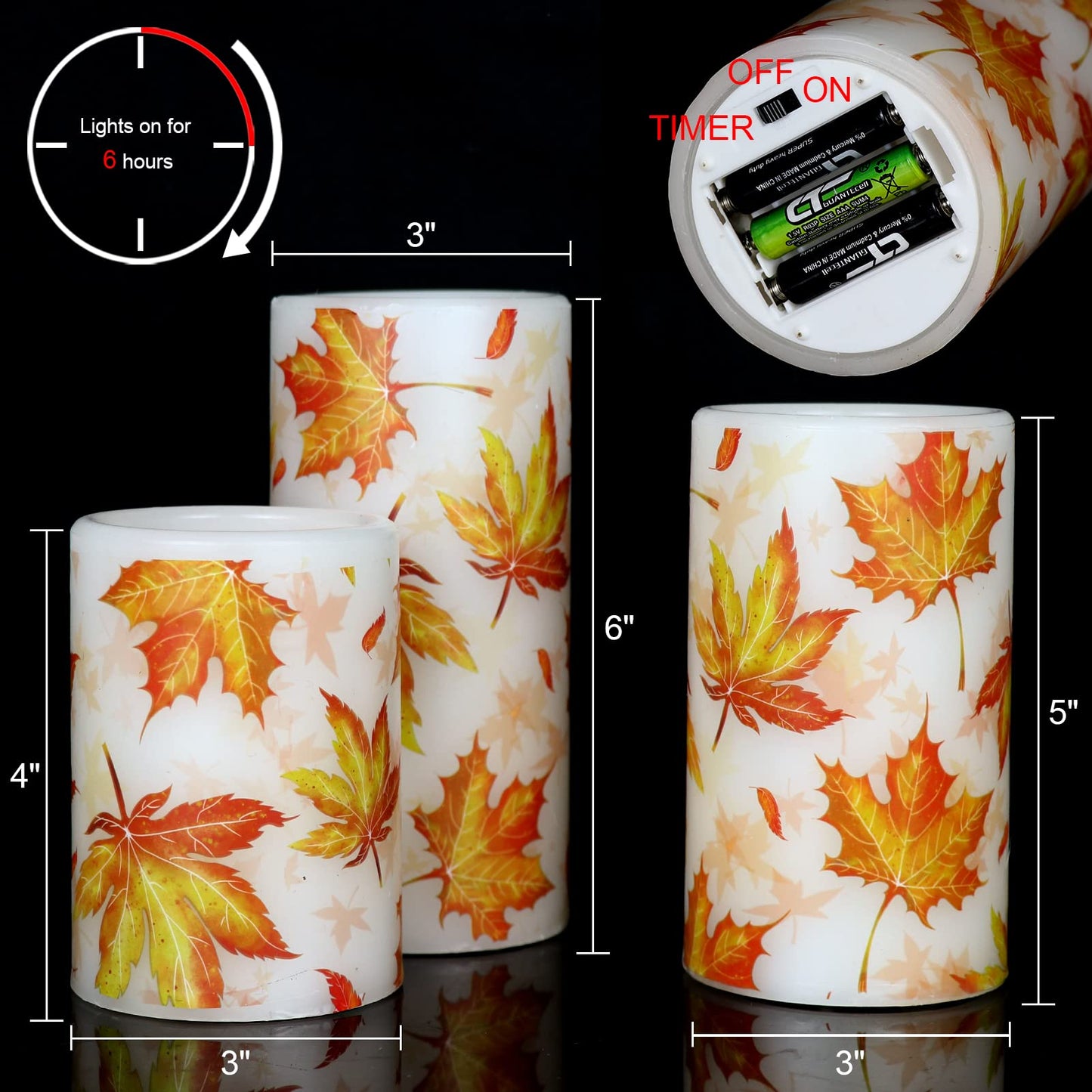 GenSwin Maple Leaf Flickering Flameless Candles Battery Operated with 6 Hours Timer, Real Wax Led Pillar LED Candles Christms Wedding Decoration