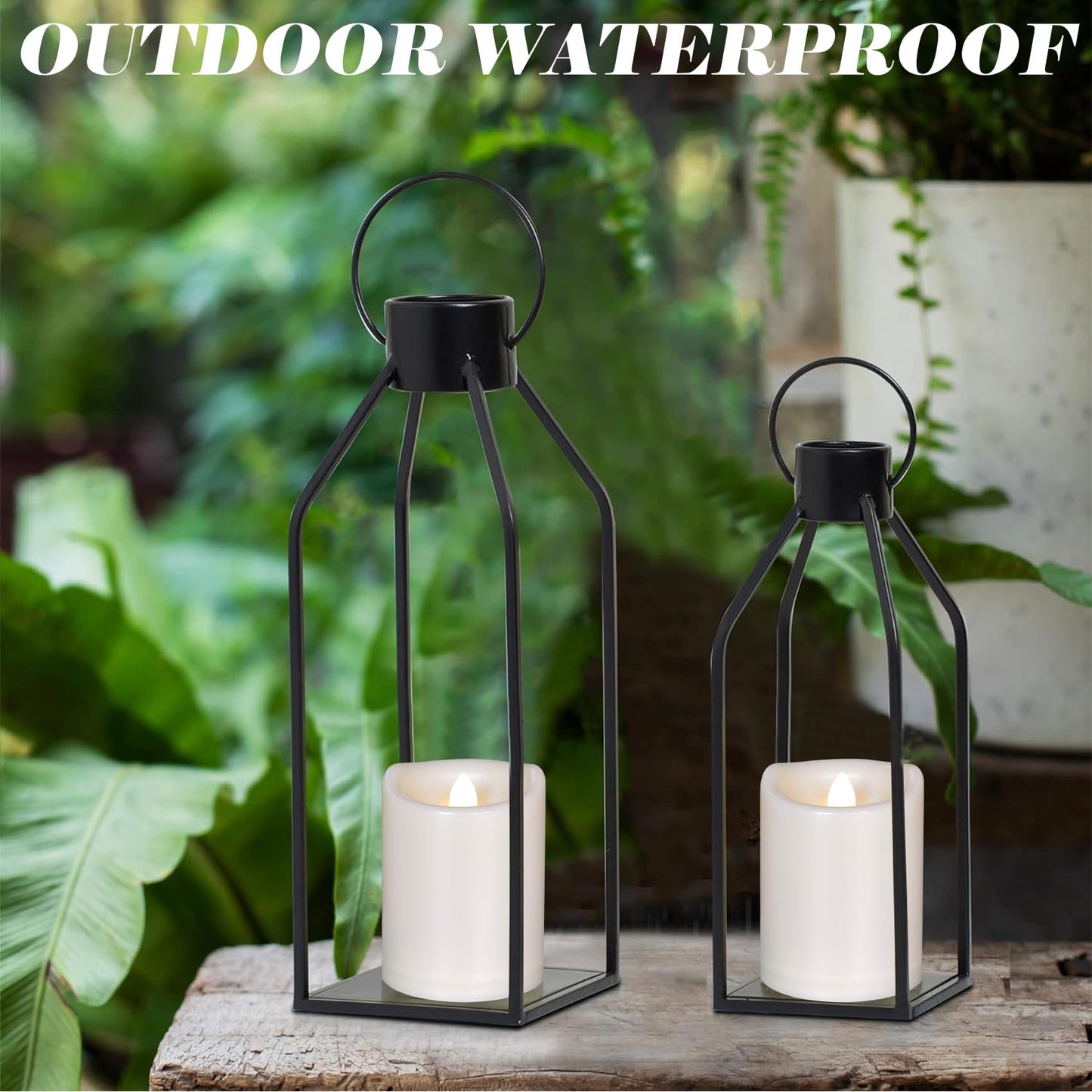 2 Pack Outdoor Battery Operated Candles with Timer (3x4 Inch) Waterproof Flameless Flickering Pillar Candles Plastic LED Fake Candle for Halloween Christmas Decoration Outside Lantern Festival Decor