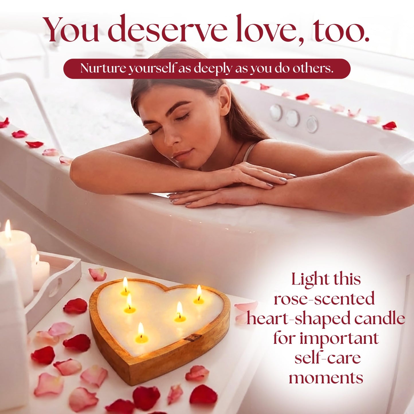 Dough Bowl Candle Co. Rose Candle - 10x10x2 Large Heart Shaped Scented Soy Candles for Women, Valentines Day Decor Gifts for Home, 5 Wick White Decorative Natural Aromatherapy, 30 Hour Burn Time