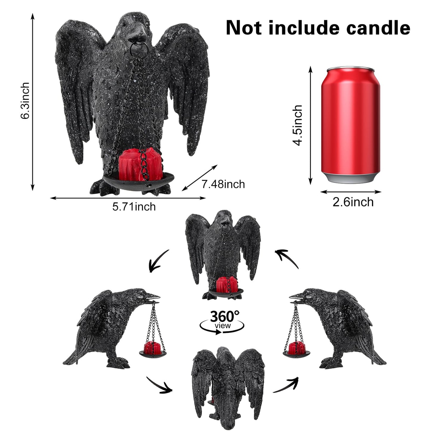 Halloween Decorations Spread Wings Raven Candle Holder Outdoor Garden Statue for Patio Decor Gothic Home Decor Black Stone
