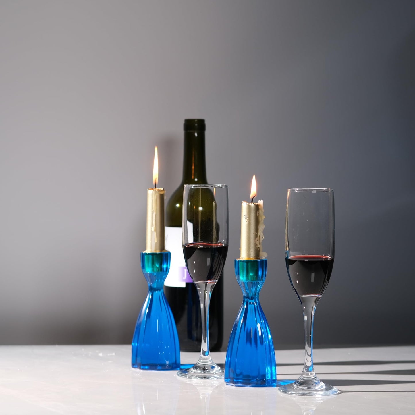 Twizzle Twist Candle Holder, Decorative Candlestick for Table Display, Romantic Decoration, Unique Home DÉCOR Aesthetic, Housewarming Gift, Blue Height 5.7 inches Set of 2 - Resin