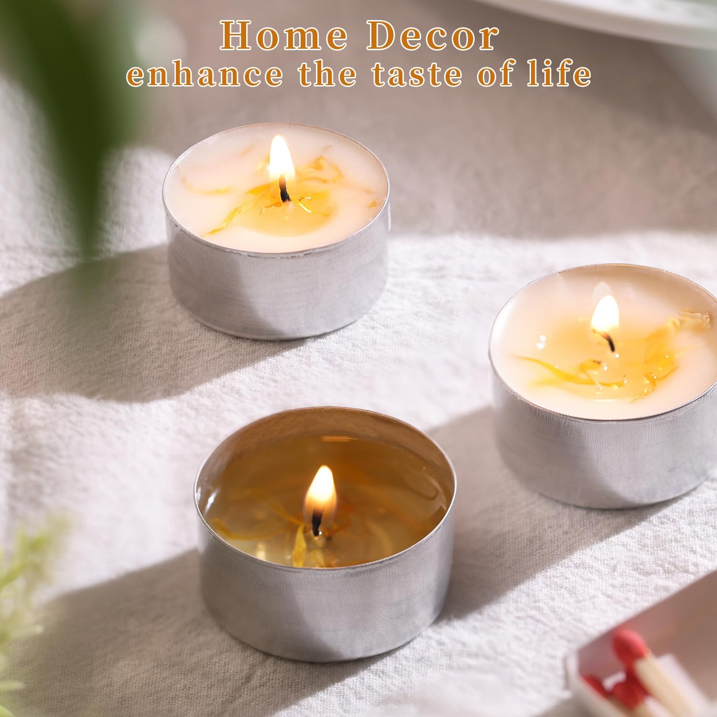 48 Pcs Vanilla Scented Tealight Candles, 6H Long Burning - 100% Palm Wax Based Scented Tea Lights with Dried Flowers, Non-Toxic/Smokeless Tea Lights Candles Bulk for Spa, Bath, Wedding