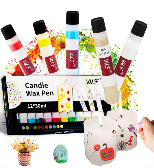 VVF Candle Wax Pen Set – 12 Vibrant Colors with Glitter Pens for Fun DIY Candle Painting Kit, Candle Making, Crafts, Holiday & Party Decorations
