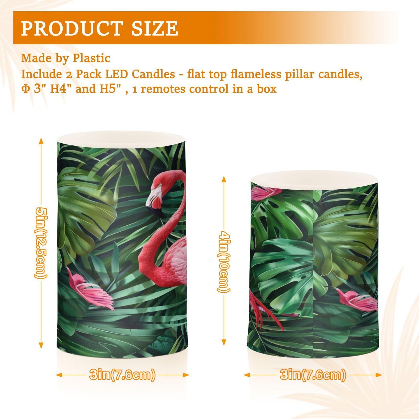ALAZA Flamingo Palm Leaves Flameless Candles, LED Pillar Candles with Remote Timer, Battery Operated Candles Set of 2