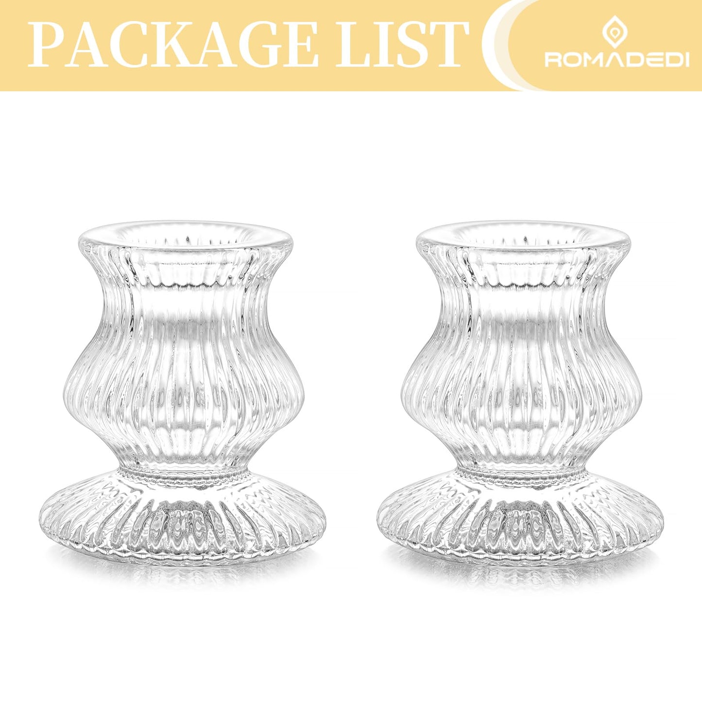 Romadedi Glass Candle Holder for Candlestick - 2 Pcs Clear Small Tapered Candle Holder Decor Wedding Table Centerpiece for Candle Sticks Christmas Party Living Room Dinner Advent