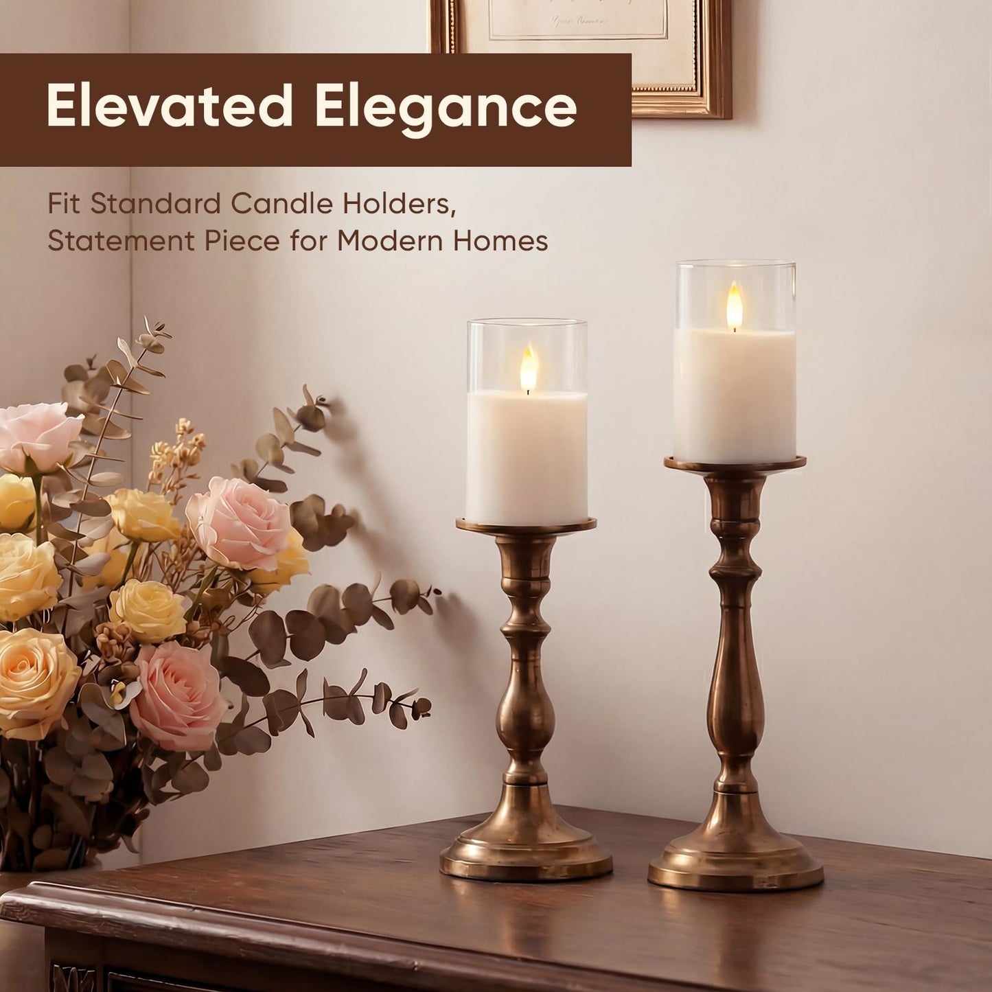 Amagic 3"x5" Clear Glass Flameless Candles Battery Operated with Timer, Remote Control, LED Pillar Candles, Battery Powered, Valentine's Day Decor, Pure White Wax, Set of 2