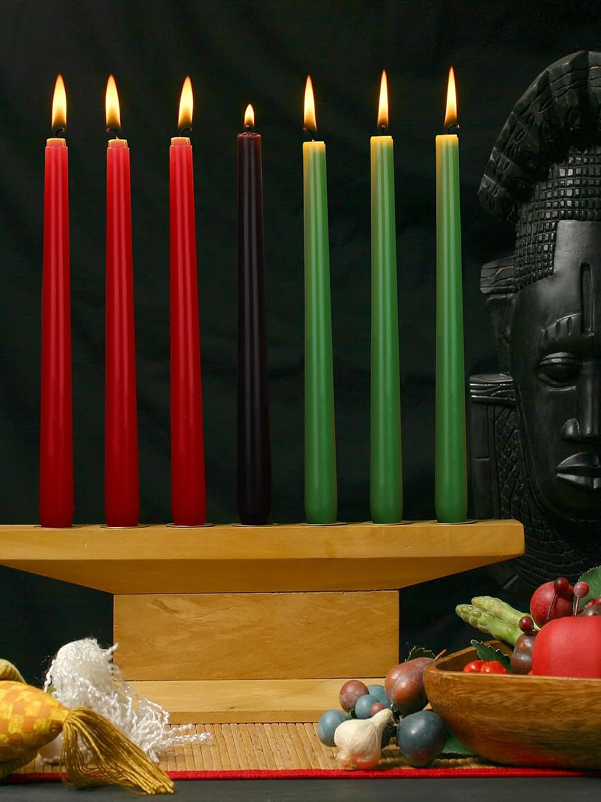 Topsics Kwanzaa Taper Candles Set of 7, 3 Red, 3 Green, 1 Black - 10 Inch Dripless Tall Candle Premium Quality Candles -Mishumaa Saba Candle
