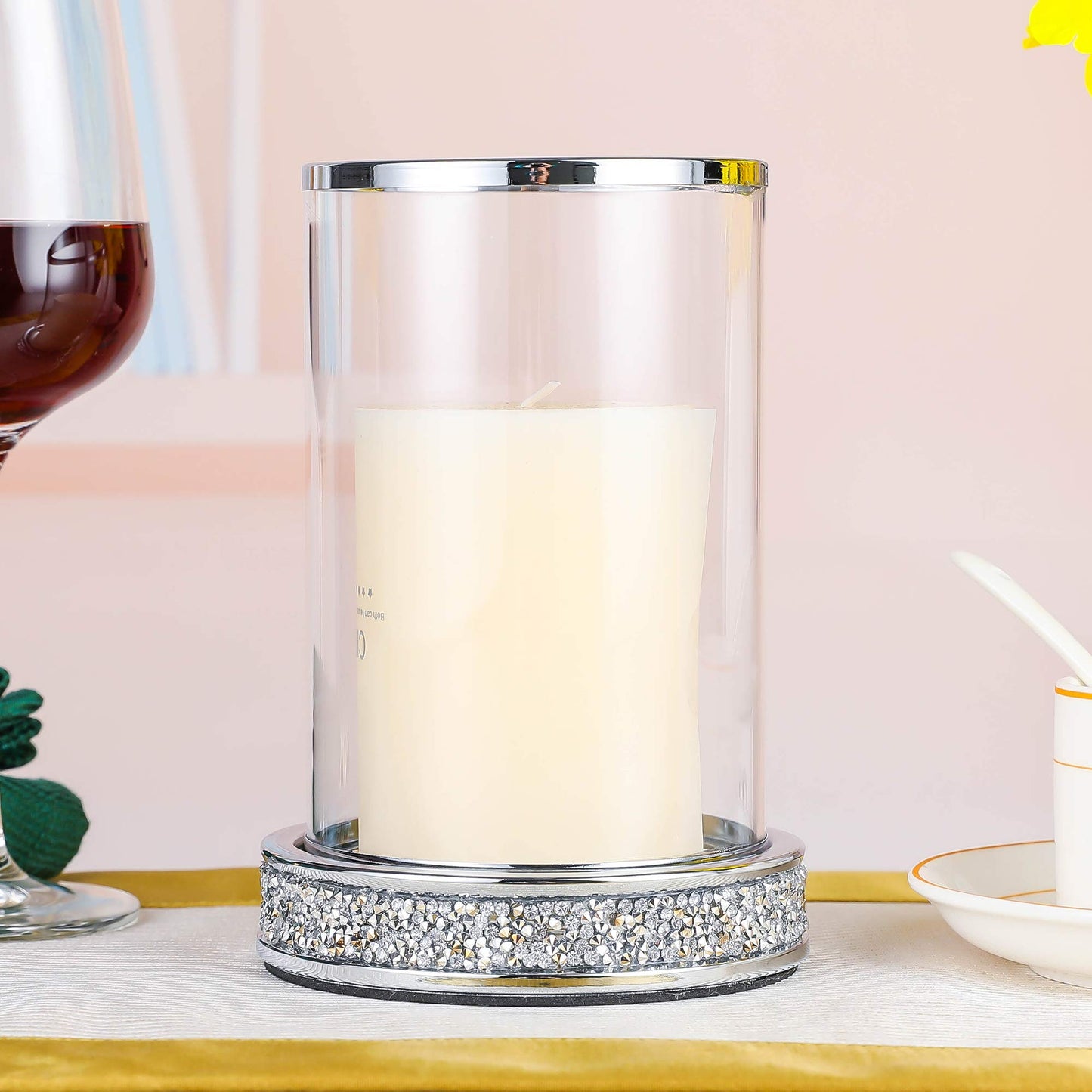 Pillar Candle Holders set of 2,Hurricane Candle Holders for Pillar Candle,Glass Candle Holder for Coffee Dining Table, Wedding, Christmas, Halloween, Home Decoration,Silver Candle Holders