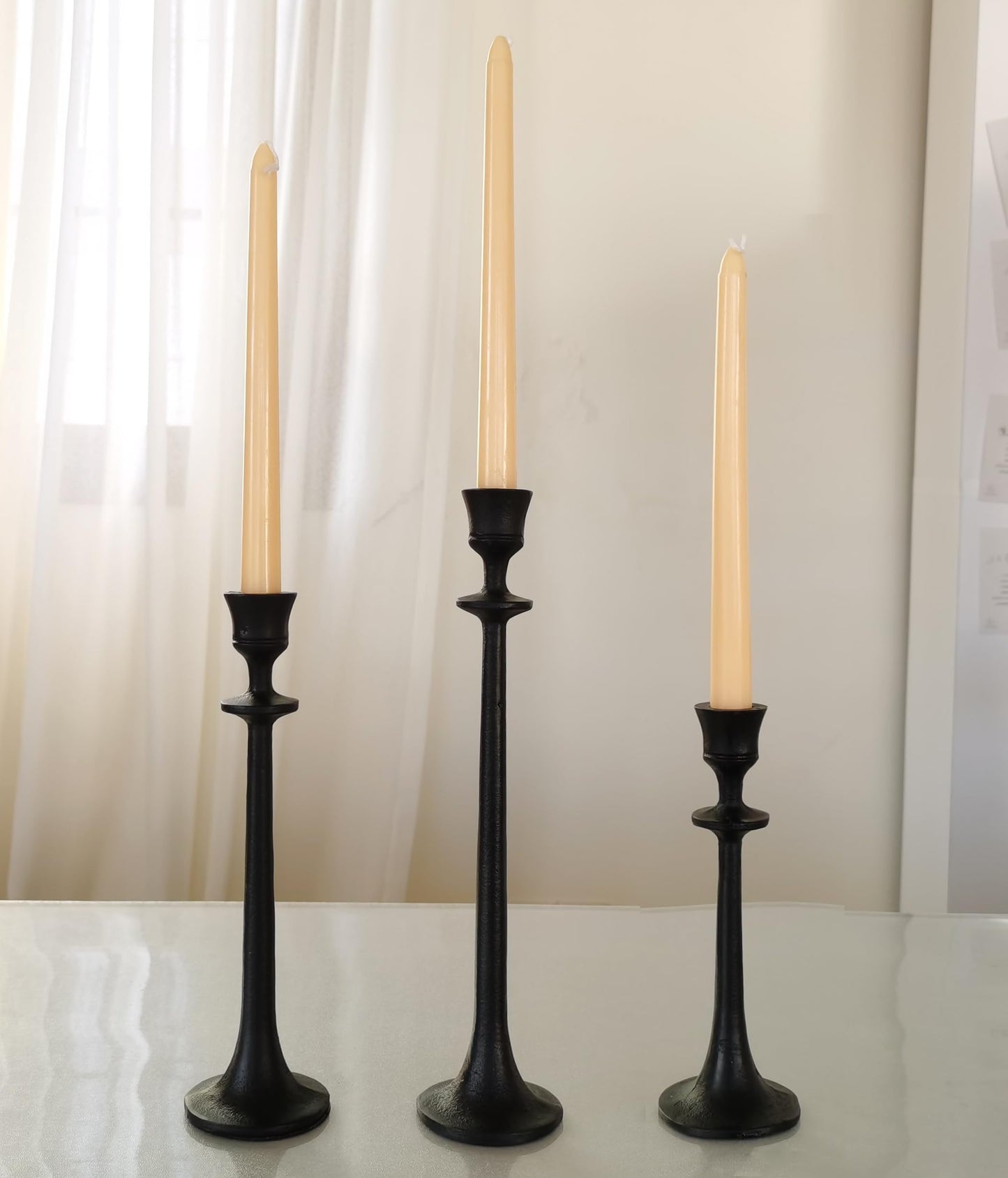Iron Taper Candle Holder - Set of 3 Decorative Candle Stand - Candlestick Holder for Wedding, Dinning, Party - Black