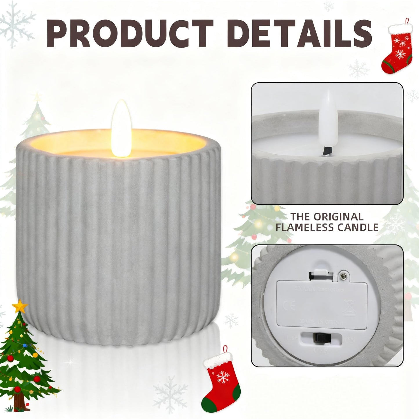 XMHBCSM Flameless Christmas Candles,2 Pack Christmas Decorations Flameless Candles Battery Operated Candles for Christmas Home Decoration