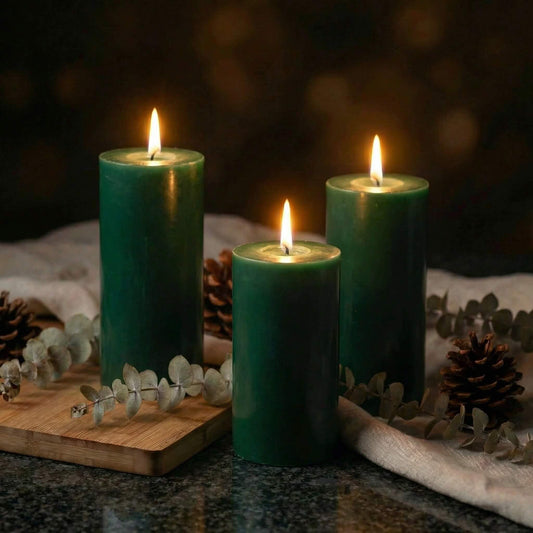 Richland Set of 3 Dark Green Pillar Candles 3" x 6" Unscented for Weddings Christmas Home Holidays Spa St. Patrick's Day Church