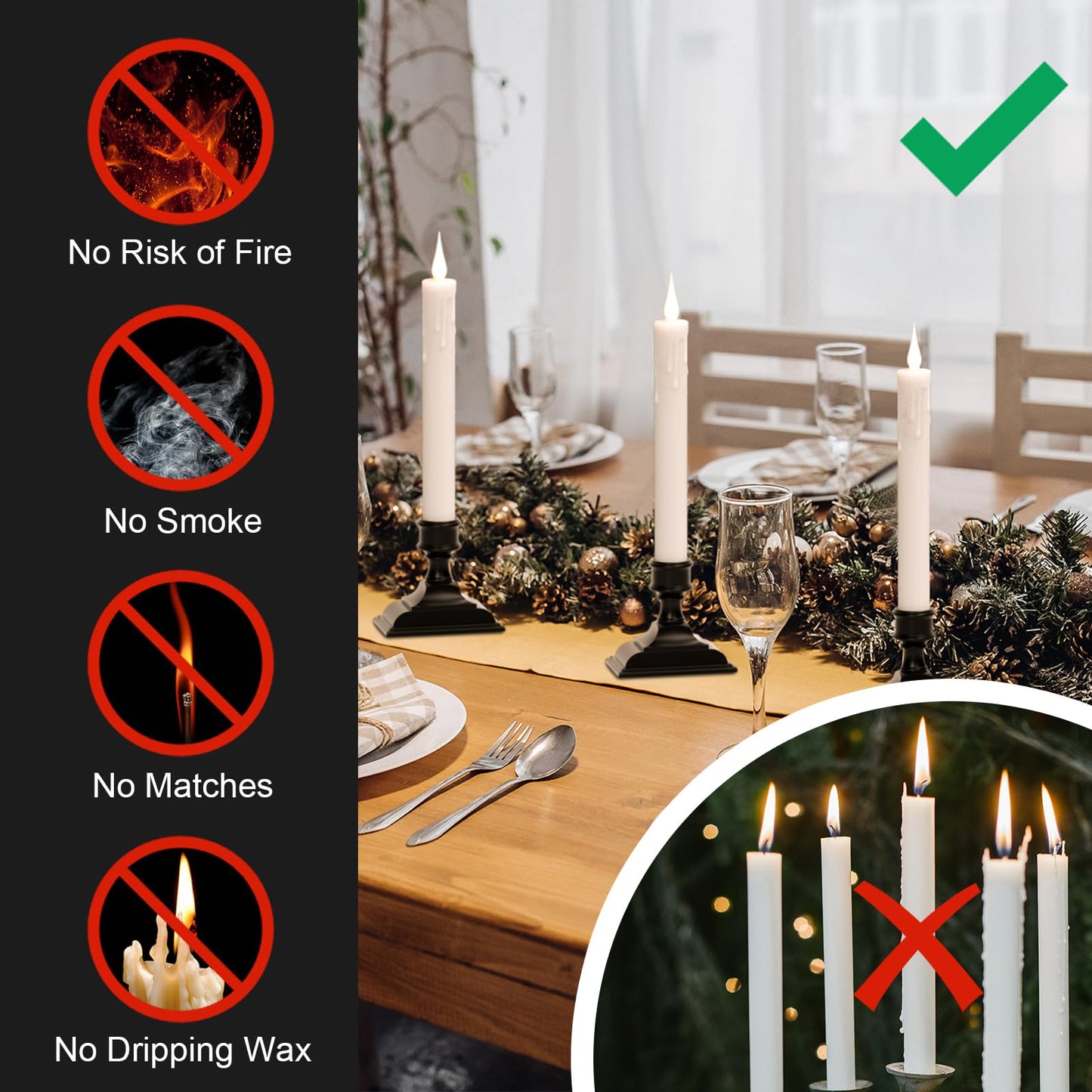 Wondise Flameless Window Candles with Timer & Remote, Battery Operated LED Flameless Flickering Holiday Candles with Removable Holder and Suction Cups for Christmas Thanksgiving Home Decoration