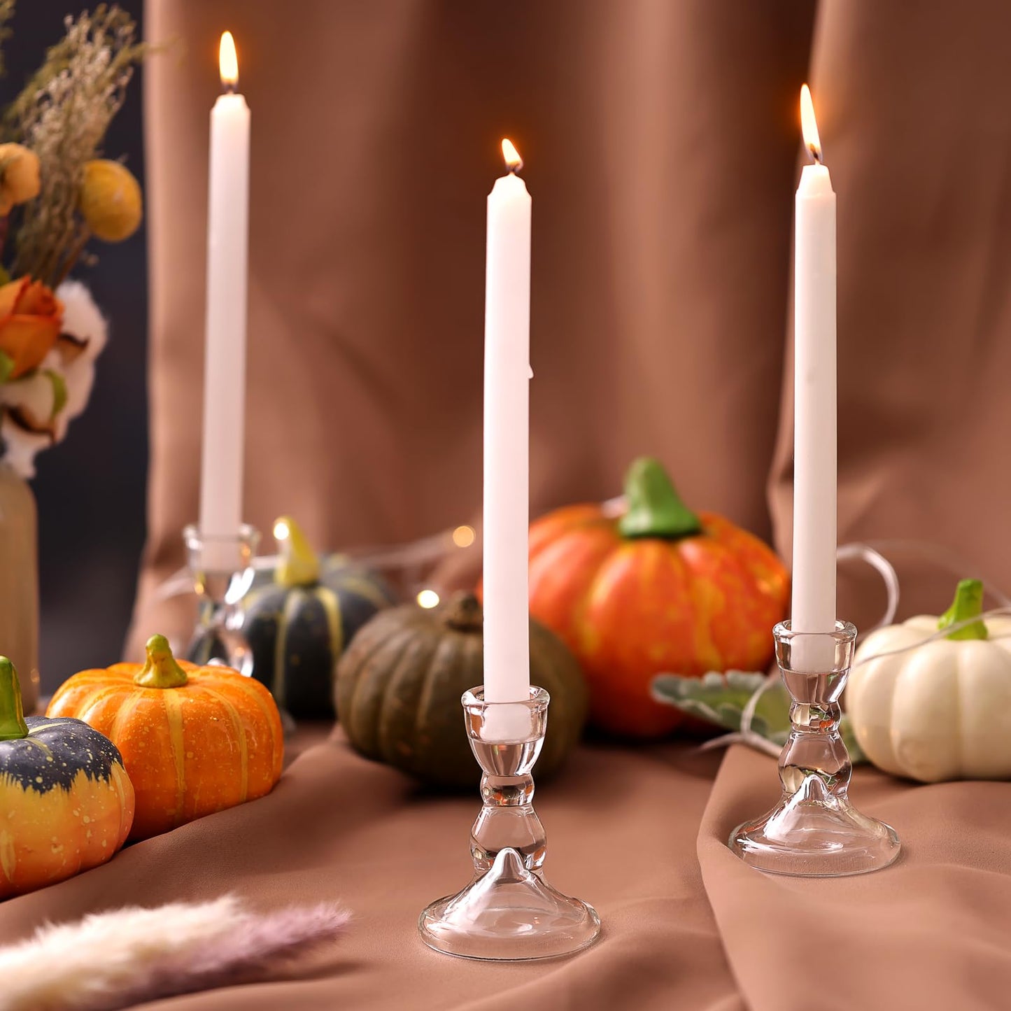 Lanttu 24 Pcs Candlestick Holders Bulk, 2.56 x 3.55in Clear Taper Candle Holders, Glass Candle Holders Set for Wedding Table, Party, Windowsill Decor
