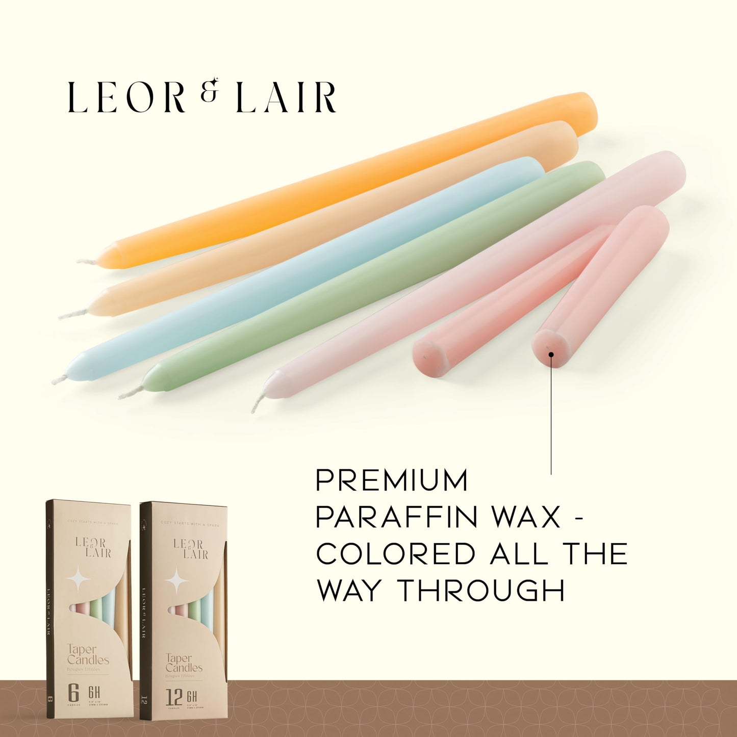 Leor & Lair Pastel Taper Candles 12 Pack - 10" Elegant Tall Candlesticks with 6 Hour Burn Time - Pastel Candle Sticks for Easter Decorations, Wedding & Party Table Decor