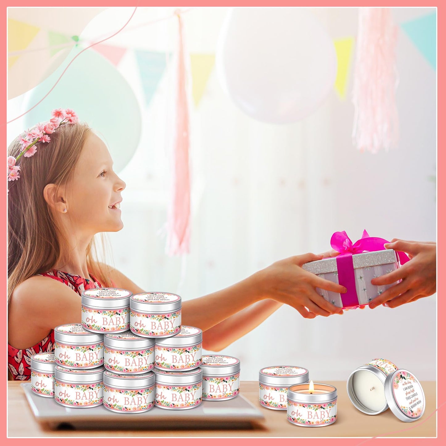 Funtery 12 Pcs Baby Shower Party Favors for Guests Baby Shower Candles Lavender Scented Candle Rustic Tealights Candles Gender Reveal Return Gifts(Floral)