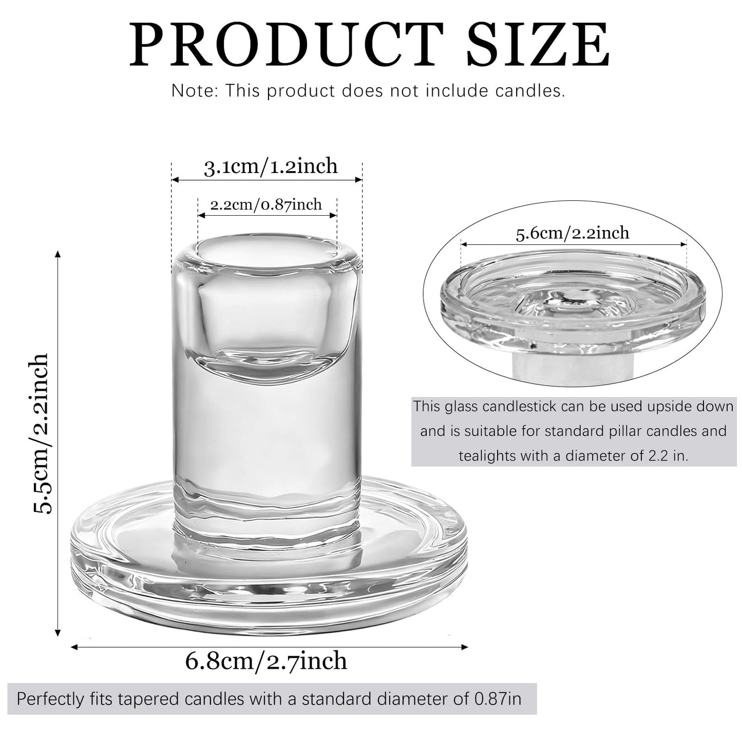 6 PCS Glass Taper Candle Holders Clear Short Tapered Candlestick Holders Set Small Glass Candle Stick Holder Decor for Table Centerpiece Wedding Dining Room Party Christmas Home Decorations