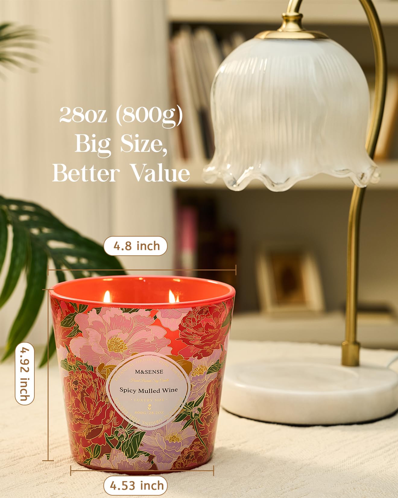 M&SENSE Spicy Mulled Wine Scented Candle, 28.2oz 3 Wick Natural Soy Wax Large Candles, Long Lasting Clean Slow Burning No Toxic Décor for Home Relaxation, Romantic Dates & Gift-Giving