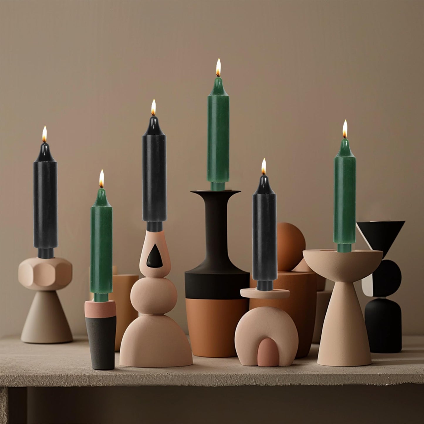 MAITREYA Short Taper Candle Candlesticks Dripless Dinner Candle for Wedding Party Decoration Home Dinner,6.5inch,4 Pack,Dark Green