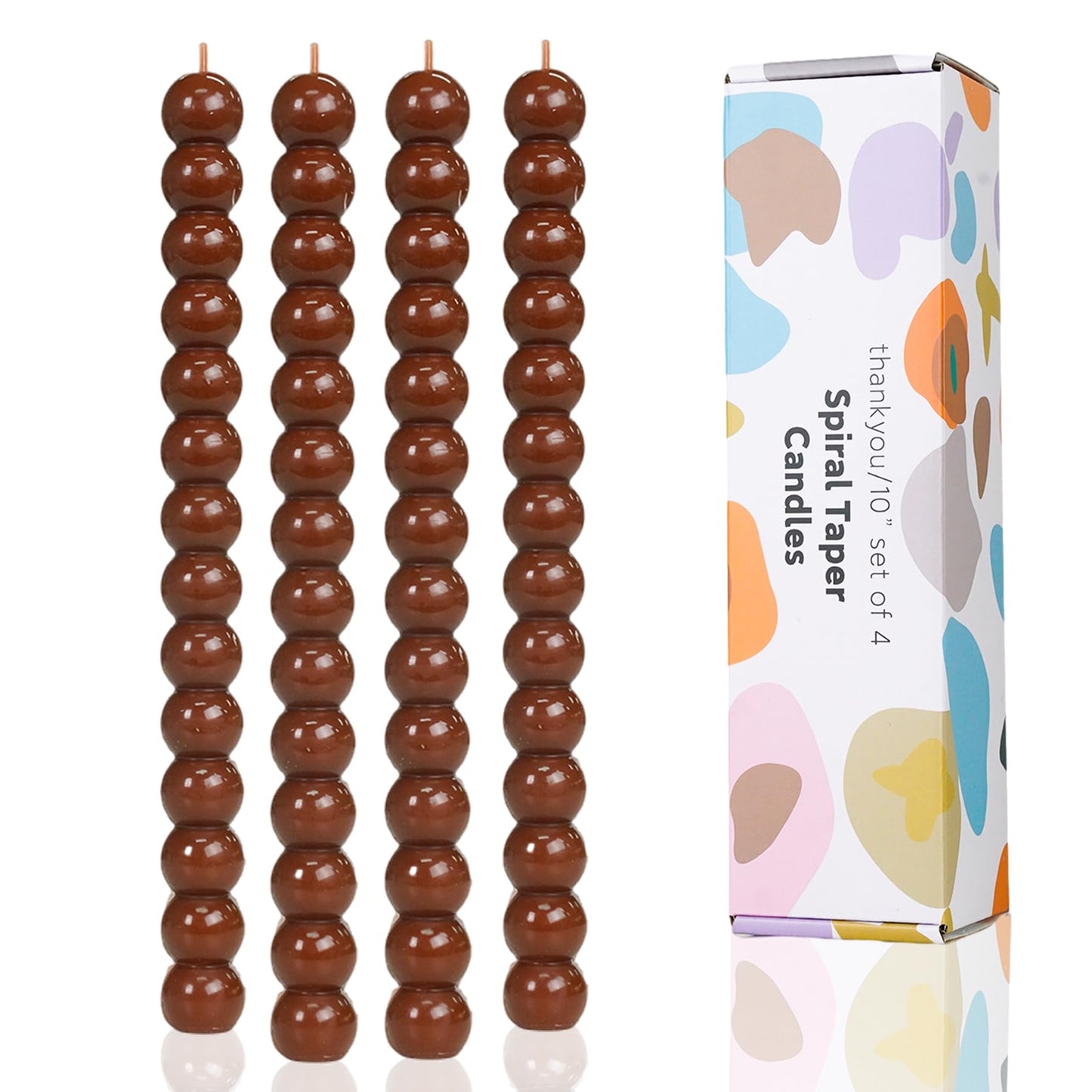 LPUSA Brown Spiral Taper Candles Twisted Candle Conical Stick Candles for Holiday Wedding Party Wax Unscented Dinner Candle Dripless,Christmas Gift H 10 Inch, 4pcs（Brown-C）