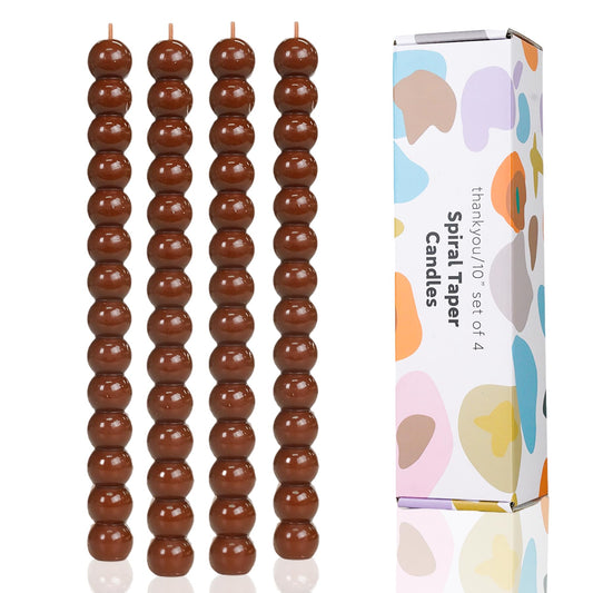 LPUSA Brown Spiral Taper Candles Twisted Candle Conical Stick Candles for Holiday Wedding Party Wax Unscented Dinner Candle Dripless,Christmas Gift H 10 Inch, 4pcs（Brown-C）