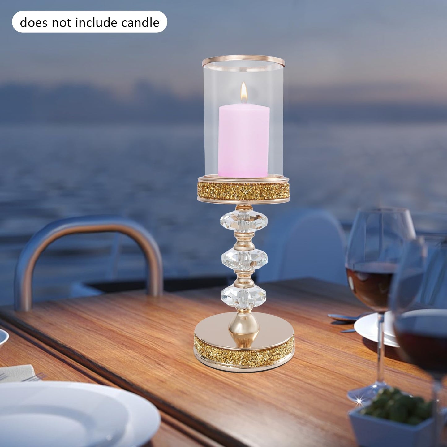 Candle Holder, Crystal Candlesticks Holder Set, Tabletop Pillar Candle Holders for Wedding, Parties, Events, Chirstmas, Home Decor, Table Centerpieces (Gold 02, L)