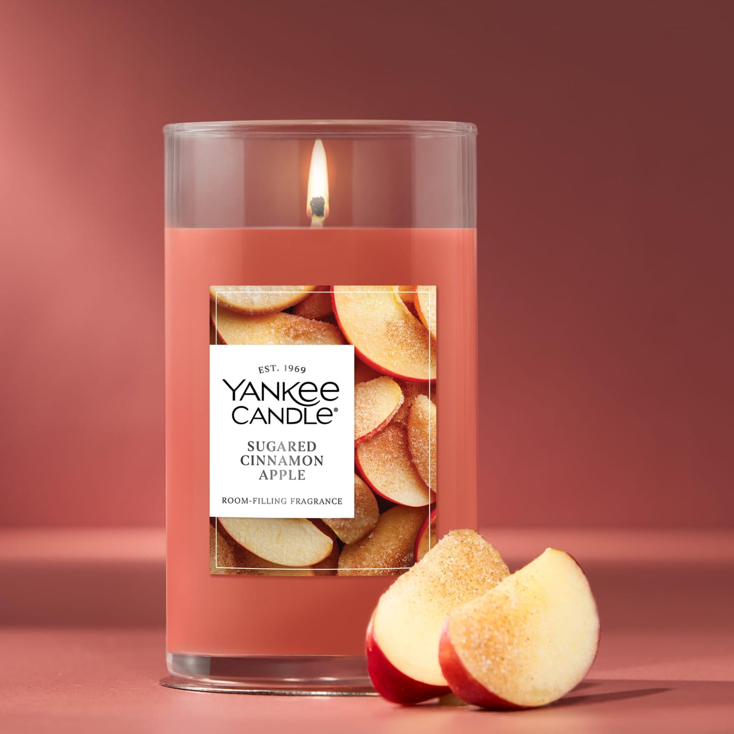 Yankee Candle Medium Pillar Scented Candle with up to 115 Hour Burn Time, Premium Plant Wax Blend for Consistent Burn, 14.25 oz Pillar Candle with Room Filling Fragrance, Sugared Cinnamon Apple