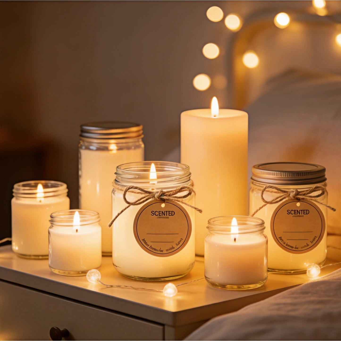 Candle Wick Making Kit, 90 Cotton & 10 Wood Wicks, 4 6 8 Inch Pre-Waxed Cotton Wicks with Wick Holders, Metal Tabs, Stickers, Labels, Twine for Soy, Beeswax, Jar, Pillar Candle Making