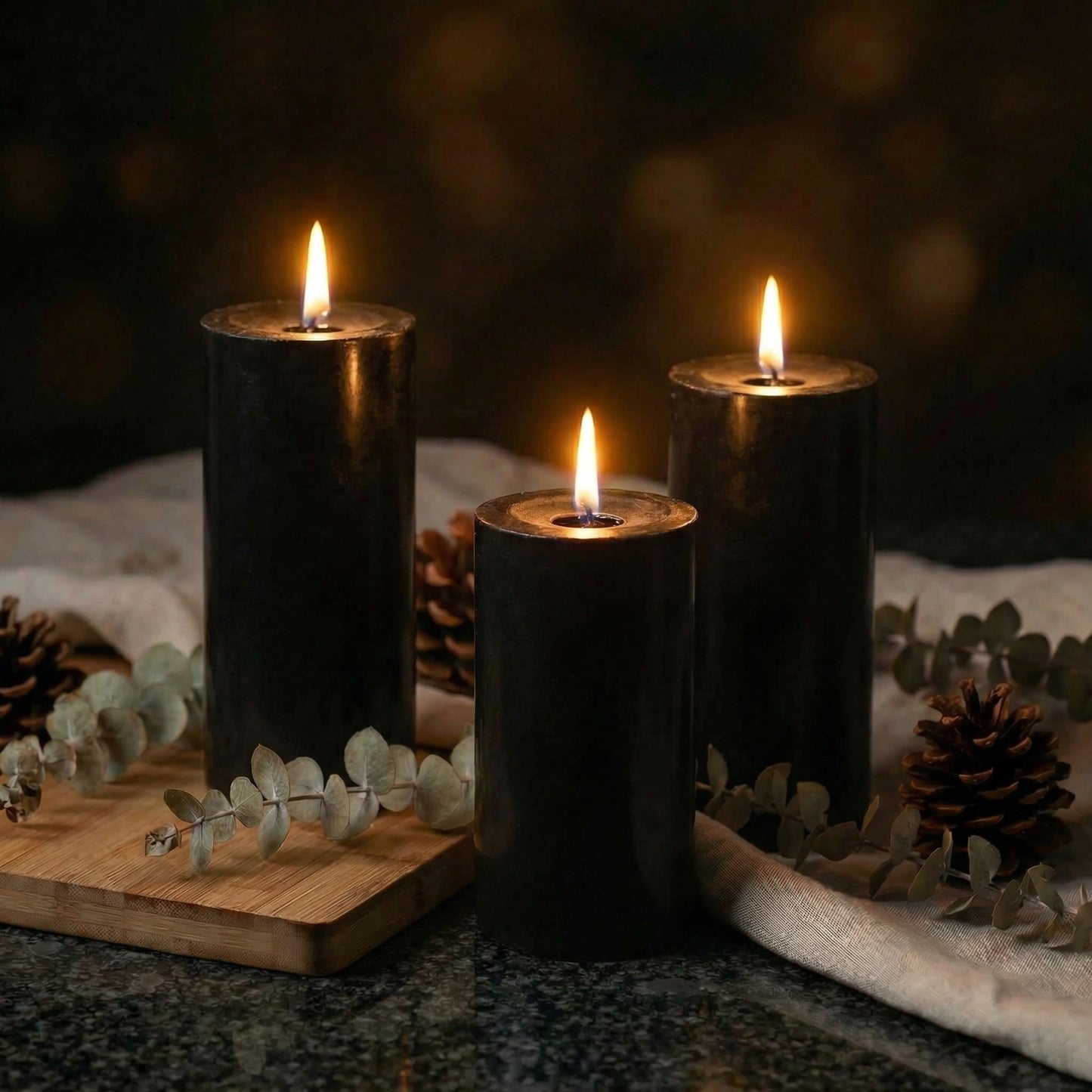 Richland Set of 3 Black Pillar Candles 3" x 6" Unscented for Weddings Home Holidays Relaxation Spa Halloween