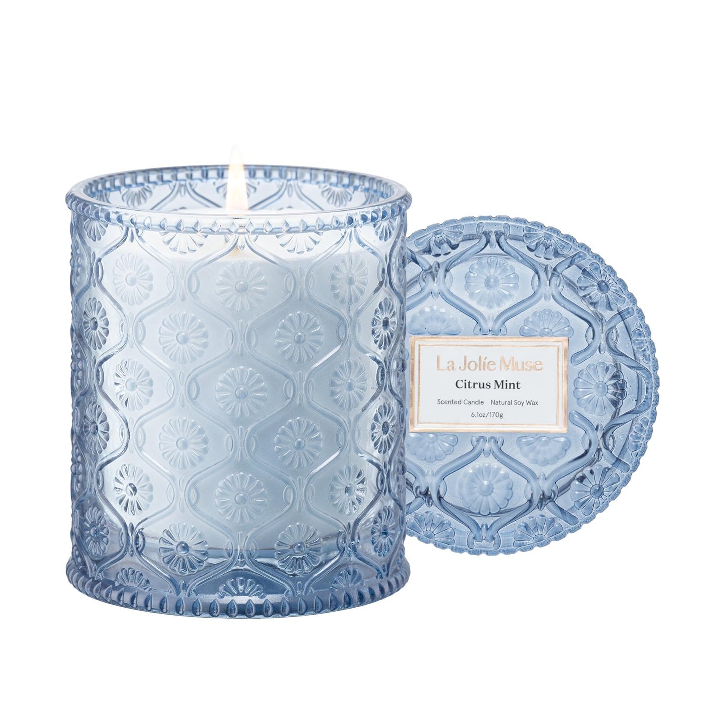 LA JOLIE MUSE Citrus Mint Candle – Yuzu, Mint & Tonka | 6 oz Natural Soy Wax | 40 Hours Clean Burn | Gift-Ready for Hosts | Fresh Citrus Candle | Elegant Home Décor